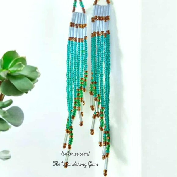 Beaded Fringe Dangle Earrings, Seed Bead Earrings, Boho Chic Statement Jewelry - Picture 6 of 10